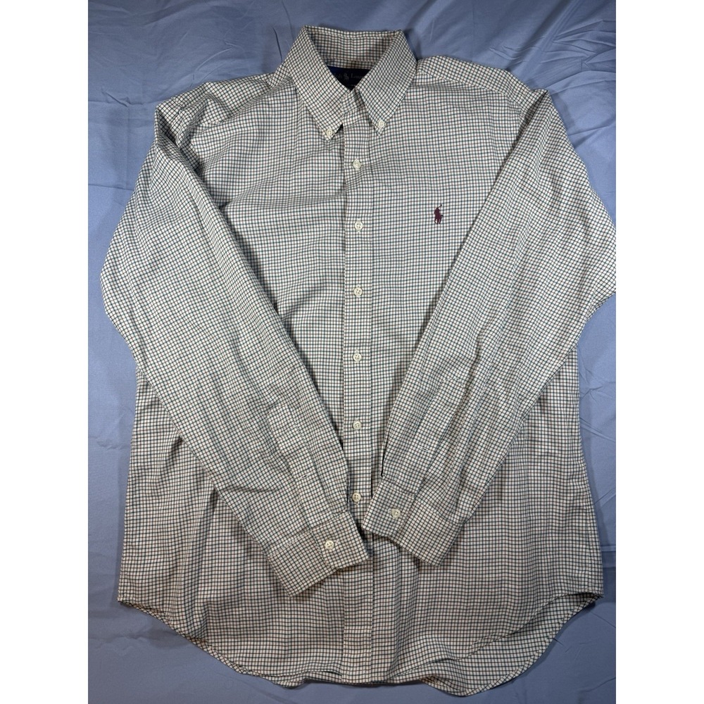 Ralph Lauren Men's Red White And Blue Plaid Long Sleeve Button Up Shirt Size L